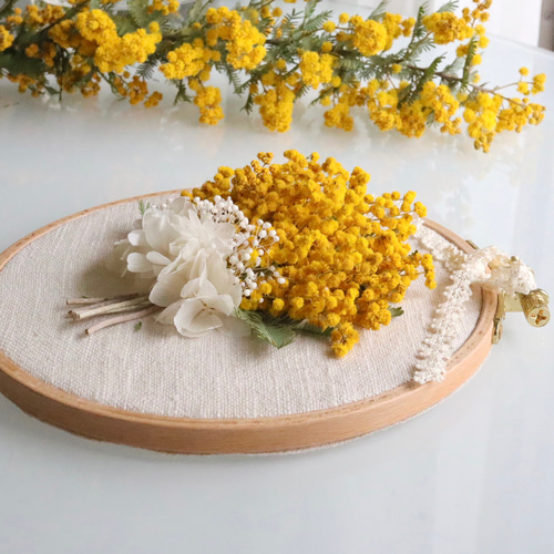 ミモザのブーケ刺繍みたいなアレンジ（無料ギフトラッピング) ドライ