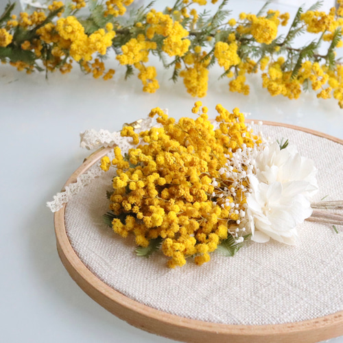 ミモザのブーケ刺繍みたいなアレンジ（無料ギフトラッピング) ドライ