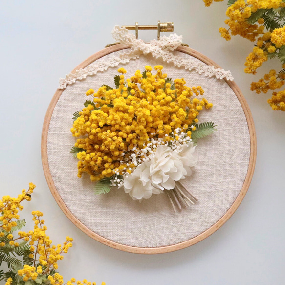 ミモザのブーケ刺繍みたいなアレンジ（無料ギフトラッピング) ドライ