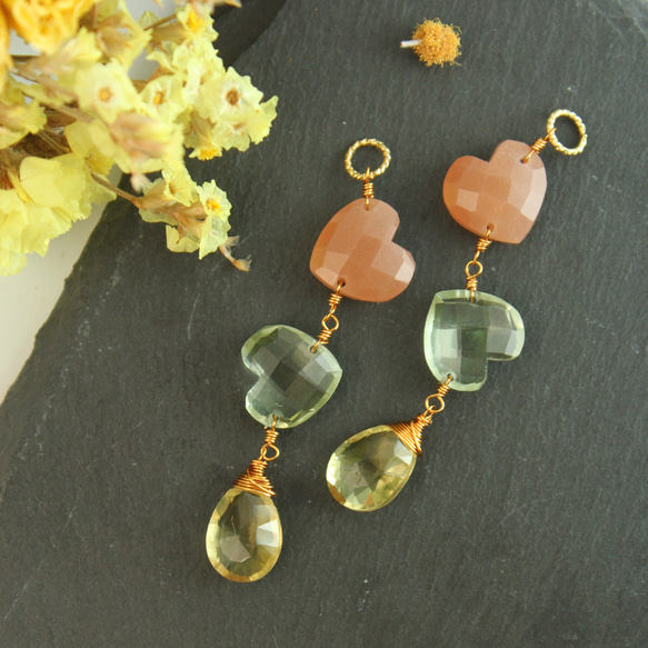 No.92◇天然石ピアス♡マダガスカル中ローズクォーツ♡ワイヤーラップ