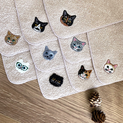 ♡猫さん刺繍とふんわりパステルカラーの泉州ハンカチ3色セット♡♡ 8枚目の画像