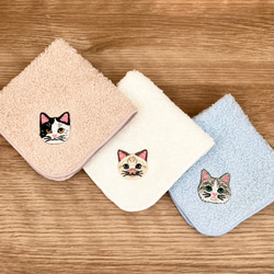 ♡猫さん刺繍とふんわりパステルカラーの泉州ハンカチ3色セット♡♡ 3枚目の画像