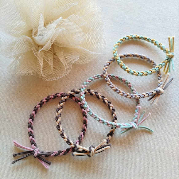 シンプルヘアゴム 立体四つ編み ペールパステル6種×2 12個セット