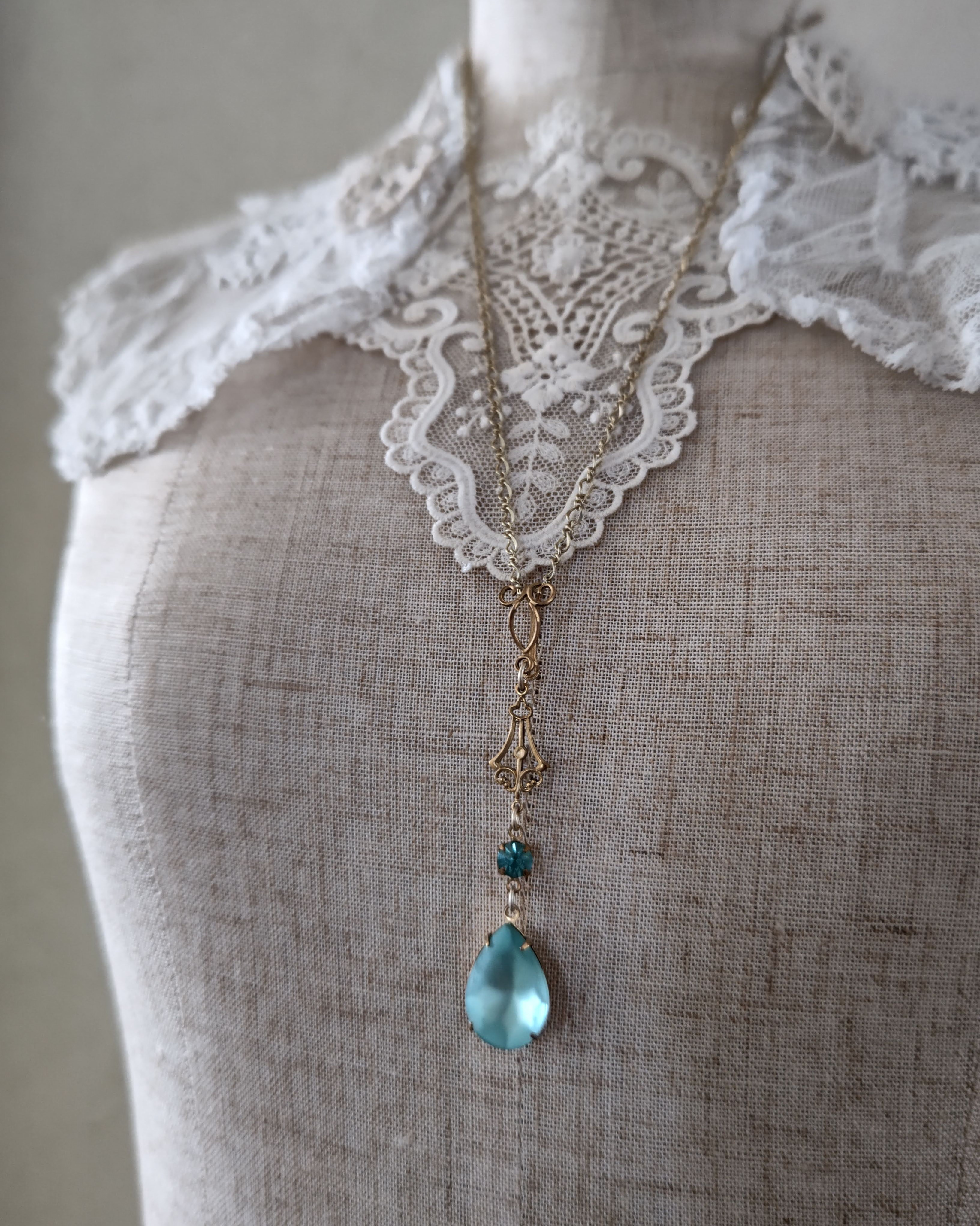 ドイツヴィンテージ　アクアブルー　フロストガラスペンダント