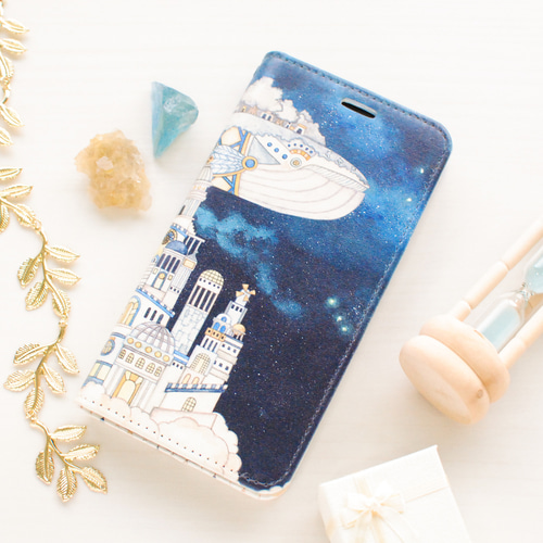 古都クジラと雲の文明」iPhone16/15/14/13など手帳型スマホケース