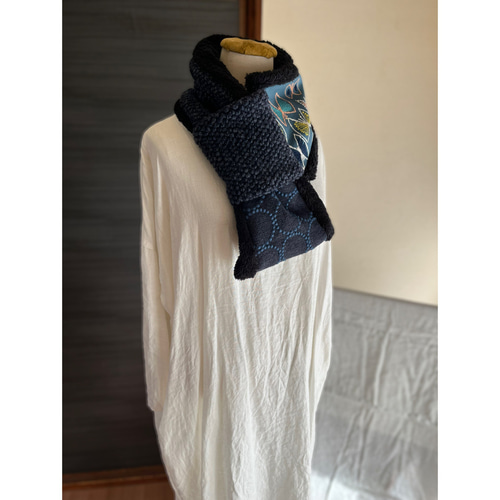 ミナペルホネン sky flower 紺　ウール　ジャケット　総裏　ハンドメイド ミナペルホネン/生地/skyflower/blue green