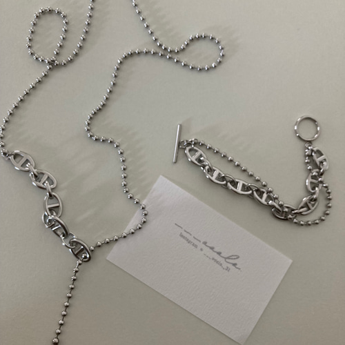 異素材ミックス♪【CHANEL】フェザー チェーンネックレス ーミックスチェーンネックレスー サージカルステンレス チェーン