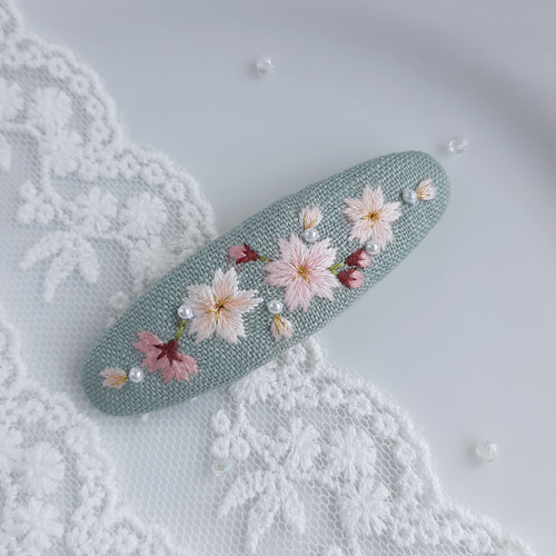 Chatav ectabit クッション　桜刺繍 大人可愛い 桜の季節 刺繍パッチンピン 桜刺繍パッチン留め 桜ヘアピン