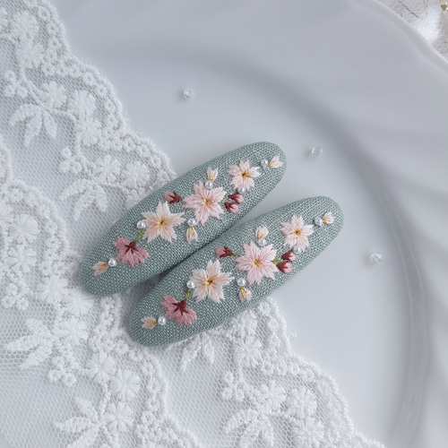 Chatav ectabit クッション　桜刺繍 大人可愛い 桜の季節 刺繍パッチンピン 桜刺繍パッチン留め 桜ヘアピン