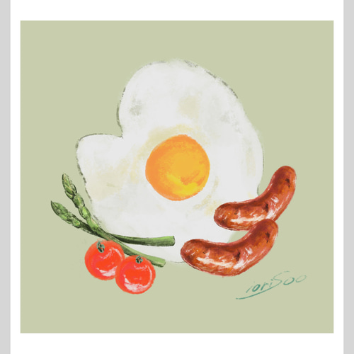朝の定番 目玉焼きプレートのポストカード イラスト iori soo