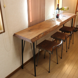 カフェw1800一枚板国産ヒノキ カウンターテーブル カフェcafe ダイニングテーブル　　店舗什器　アンティーク風 5枚目の画像