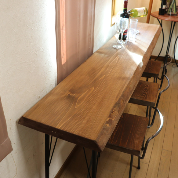 カフェw1800一枚板国産ヒノキ カウンターテーブル カフェcafe ダイニングテーブル　　店舗什器　アンティーク風 3枚目の画像