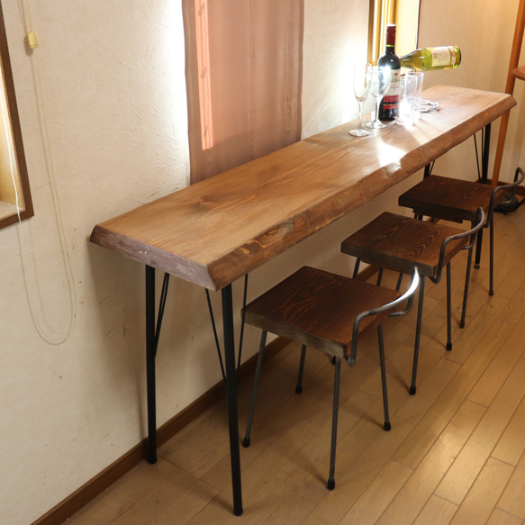 カフェw1800一枚板国産ヒノキ カウンターテーブル カフェcafe ダイニングテーブル　　店舗什器　アンティーク風 11枚目の画像