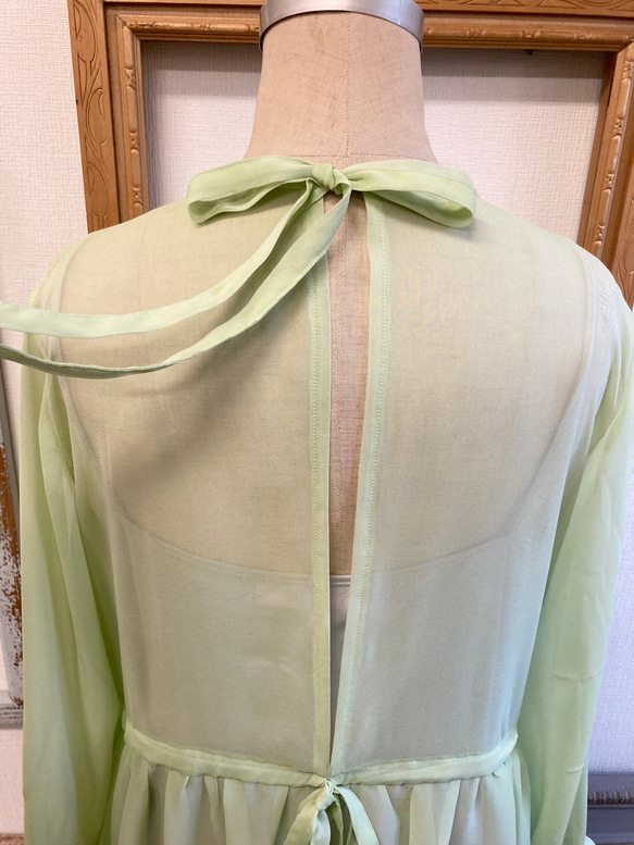 Sale price ★ 大人的透明感❤️ 透視雪紡材質長裙 淺綠色（無尺碼L） 第15張的照片