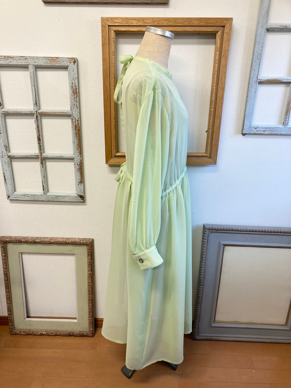 Sale price ★ 大人的透明感❤️ 透視雪紡材質長裙 淺綠色（無尺碼L） 第10張的照片