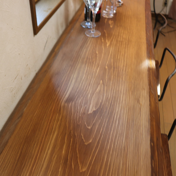 完売しました。182一枚板国産ヒノキ カウンターテーブル カフェcafe ダイニングテーブル　　店舗什器　アンティーク風 4枚目の画像