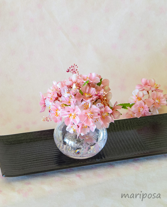 桜・桜色の灯り ～あかり桜 ～ 春を楽しむ・透明感＆花を楽しむ癒されグラスフラワーインテリア(無料ラッピングあり） 5枚目の画像