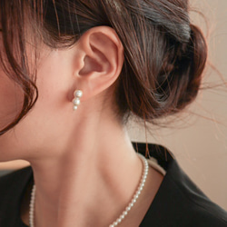 【限時福袋】畢業/入學典禮日常使用櫻花貝殼珍珠3件套胸針項鍊耳環/耳環 第4張的照片