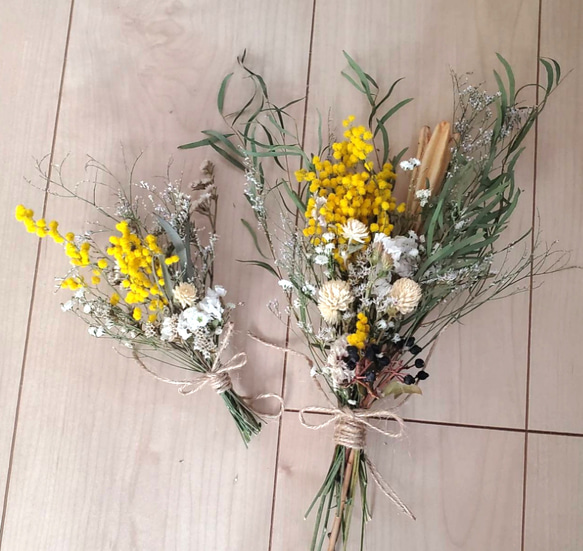 2点set春待ちミモザとユーカリとナチュラルドライフラワースワッグ