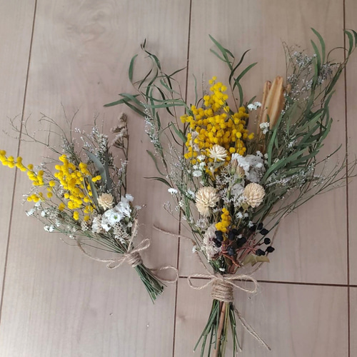 2点set春待ちミモザとユーカリとナチュラルドライフラワースワッグ
