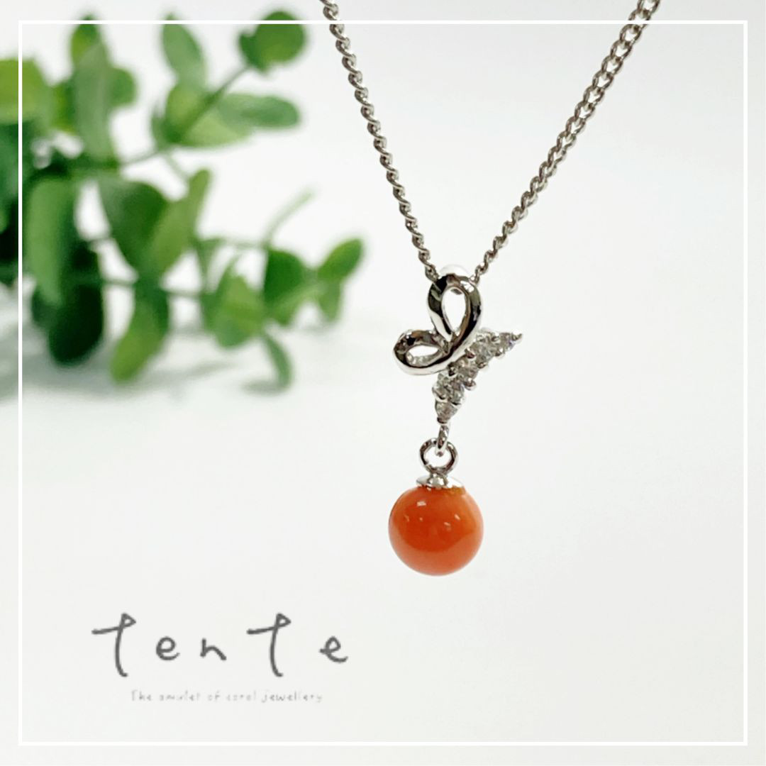 【シルバーコーラルジュエリー】ピンクコーラル ジルコニアネックレス 宝石珊瑚 ｎ013