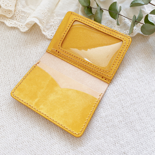 ナチュラル×はちみつ色 隠せるくまのカードケース 社員証 電子カード