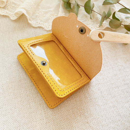 ナチュラル×はちみつ色 隠せるくまのカードケース 社員証 電子カード