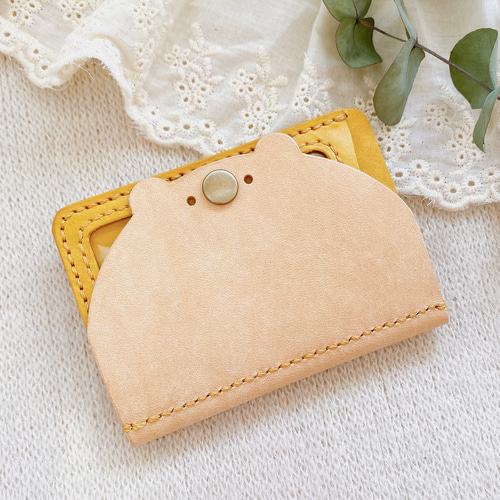 ナチュラル×はちみつ色 隠せるくまのカードケース 社員証 電子カード