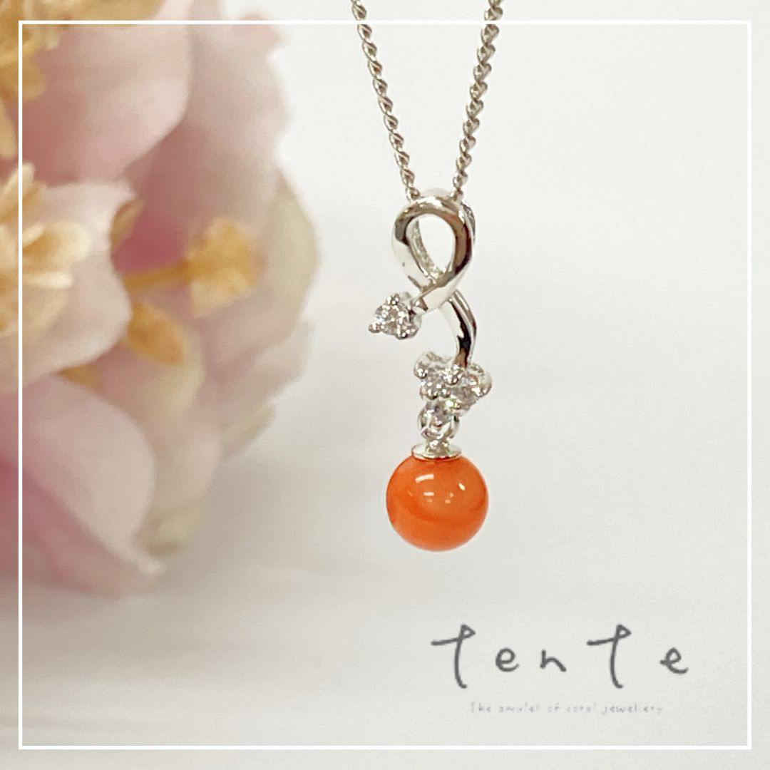 【シルバーコーラルジュエリー】ピンクコーラル ジルコニアネックレス 宝石珊瑚 ｎ014