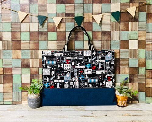 ☆サイズオーダー☆ 忍者柄ブラック レッスンバッグ 上履き袋 コップ袋