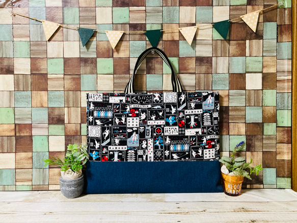 ☆サイズオーダー☆ 忍者柄ブラック レッスンバッグ 上履き袋 コップ袋