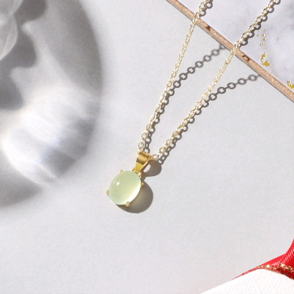 春色◇ぷる艶天然石◇ライトグリーンカラー一粒ネックレス【ヴェルメイユ silver925】金属アレルギー対応◇MAY.K