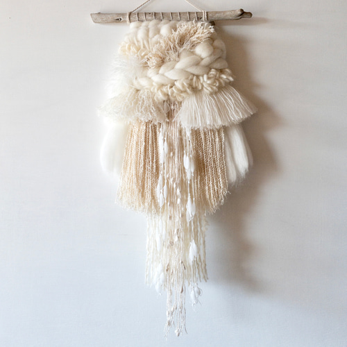 一点もの】流木 ウィービング タペストリー 『みるく色のたぺすとり。q