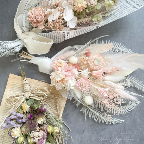 春満開ドライフラワースワッグ⚘*⋆華やかな春の花々✿*:coral pink dry-flower-bouquet-swag-red-