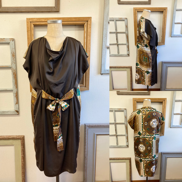 Sale price ★ 成人優雅緞面 ❤️ 正面垂墜緞帶連衣裙 棕色（尺碼從 L 到 LL 不限） 第2張的照片