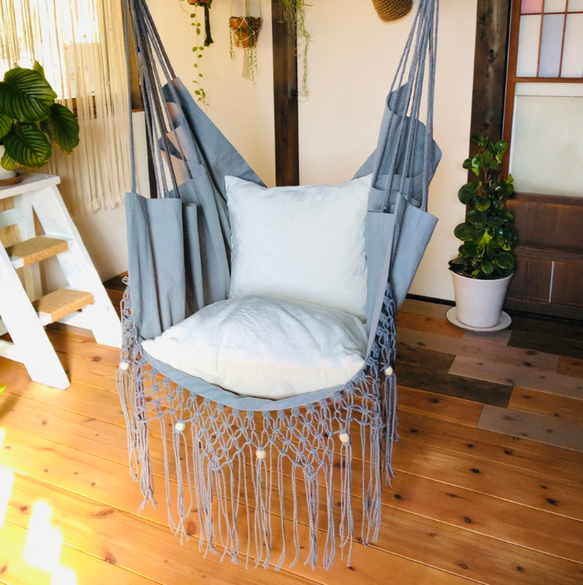 ハンモック　チェアー型　マクラメ　グレー ハンモック チェアー型 マクラメ グレー その他インテリア雑貨