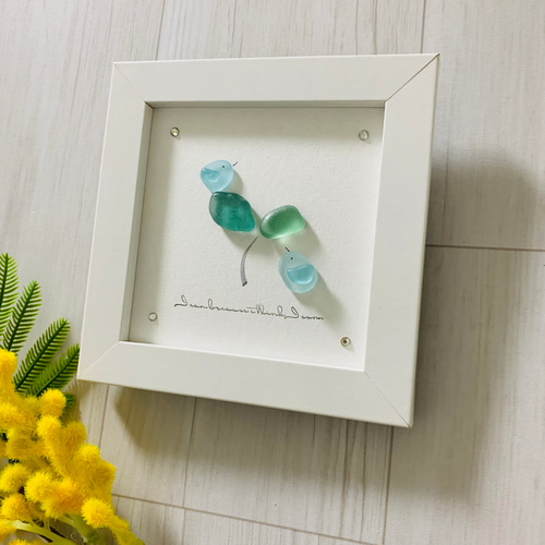 シーグラスアート 小鳥 ウェルカムスペース 北欧 ガラス細工 海の宝石