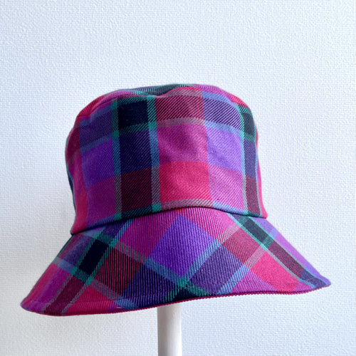 受注製作》ピンク系 4色チェック チェック柄 バケットハット