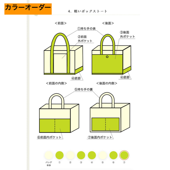 ファスナー付き「軽いボックストート」小サイズ「生成り✕ヒワグリーン」／倉敷帆布8号【受注制作】 11枚目の画像