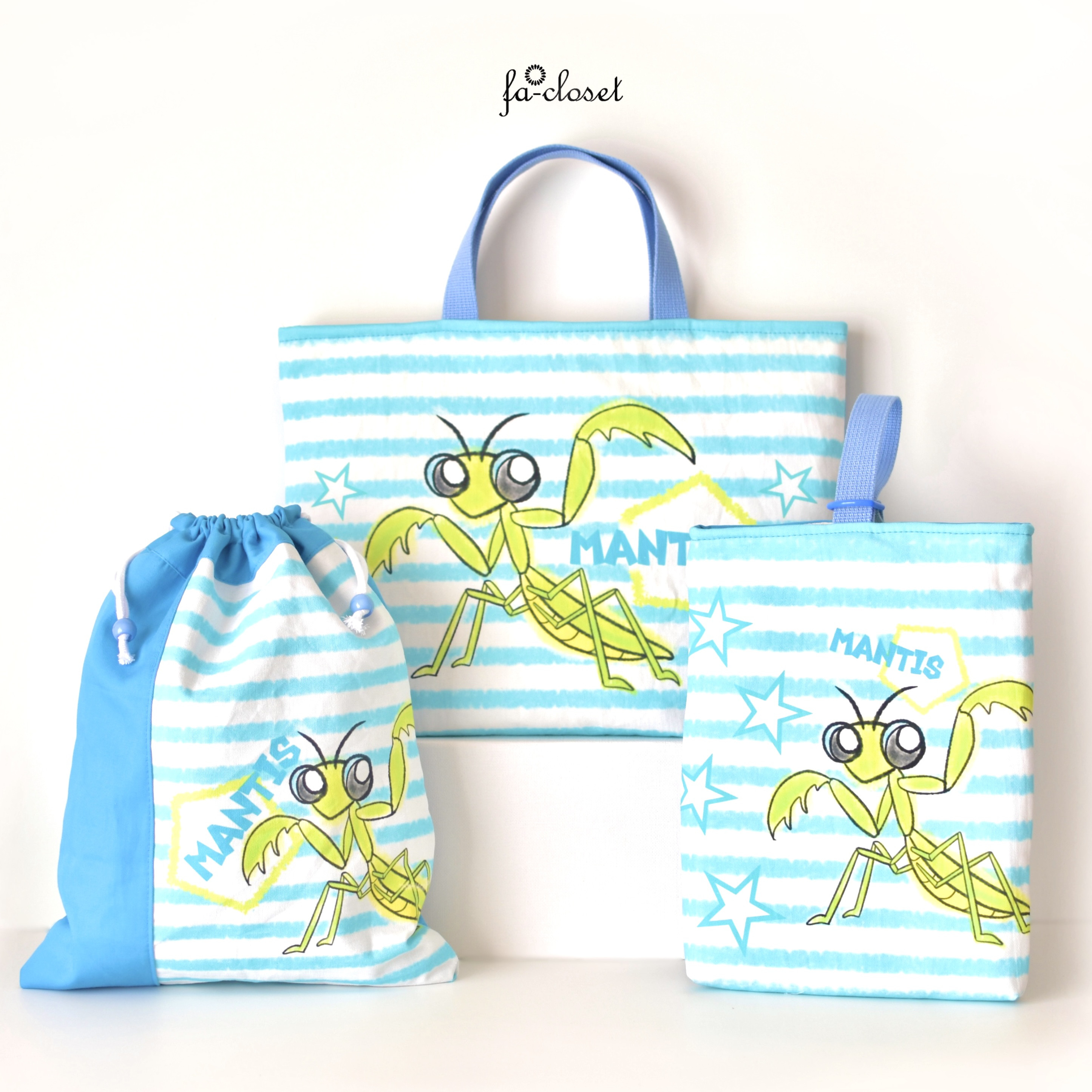 大人気⭐️カマキリ3点セット★送料無料★体操服袋レッスンバッグ上履き袋