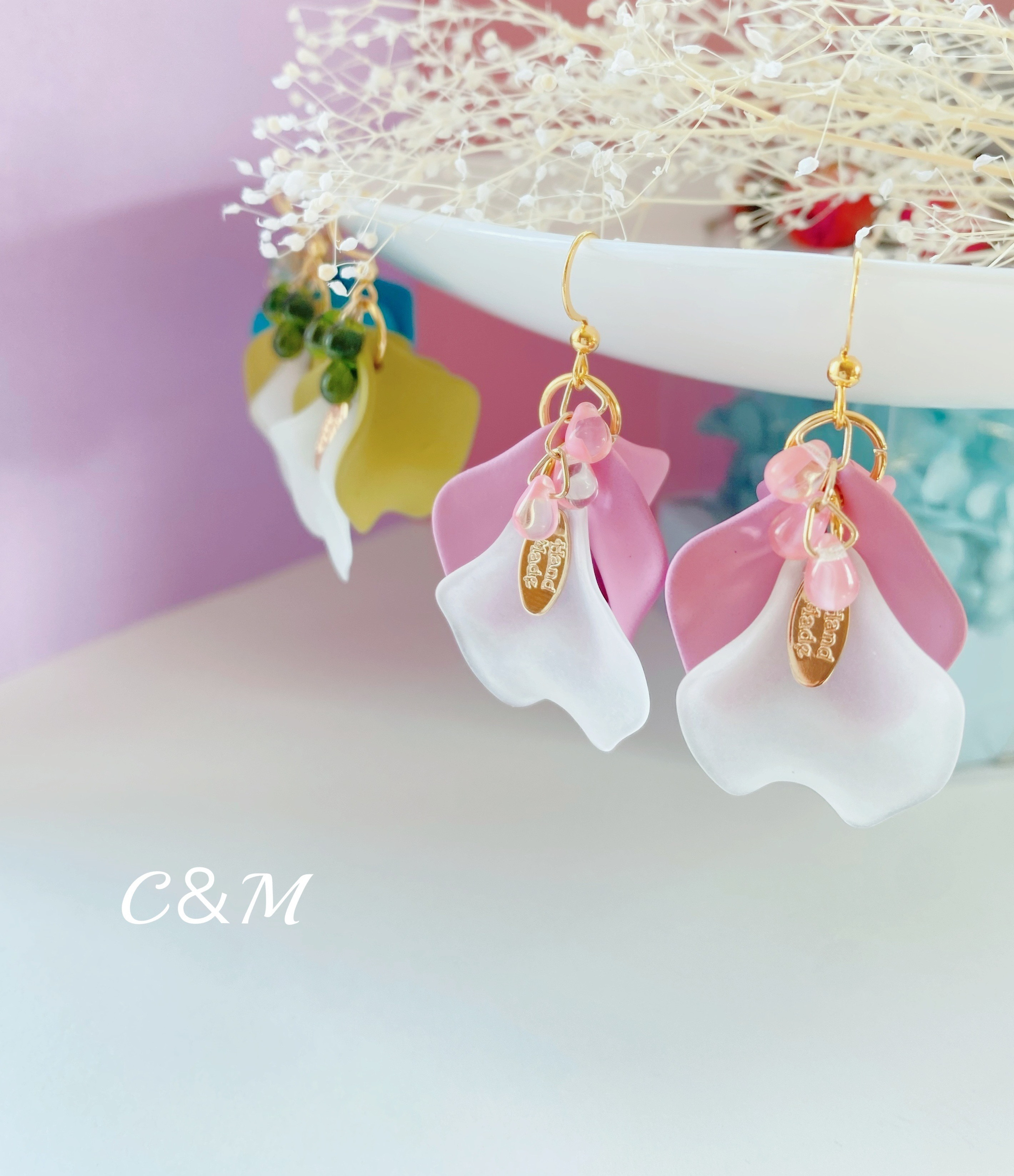 No.808 お花 ピアス イヤリング 【10ペア】くすみピンク ハンドメイド