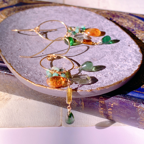 ブランデーシトリン♦︎バイカラー✴︎14kgfピアスP277