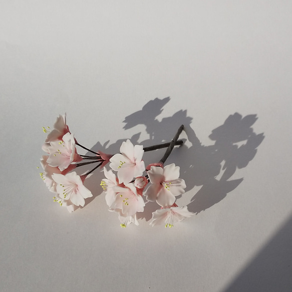 粘土の桜ピック  樹脂粘土の花  淡いピンクでお花見  送料無料 10枚目の画像