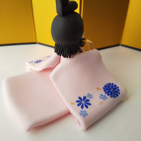 粘土の雛人形　ピンクの春色ひな祭り　樹脂粘土のお雛様　送料無料 9枚目の画像