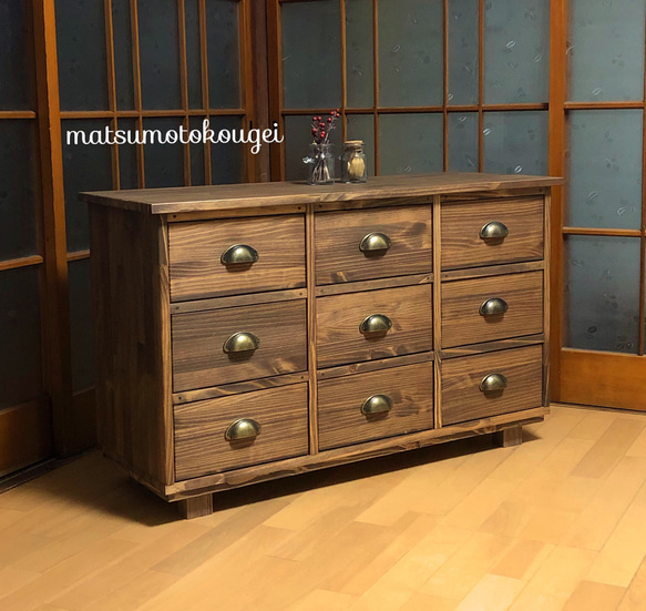 9DRS vintage chest 100cm 天然木箪笥 レトロカッコいい♪ 5枚目の画像