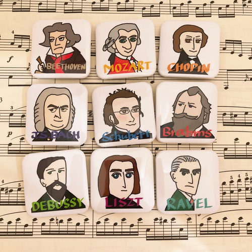 クラシック作曲家さんたち【缶バッジ9個セット】 ピンバッチ  