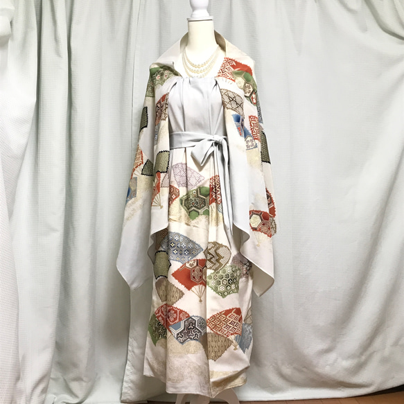 着物リメイク　正絹　留袖ドレス　ロングワンピース　ミモレ丈　「おしどり」