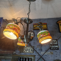 アメリカンダイナー バーガーズ シーリングライト 3灯式 シャンデリアタイプ 天井照明   #店舗什器 ダイニングライト 2枚目の画像