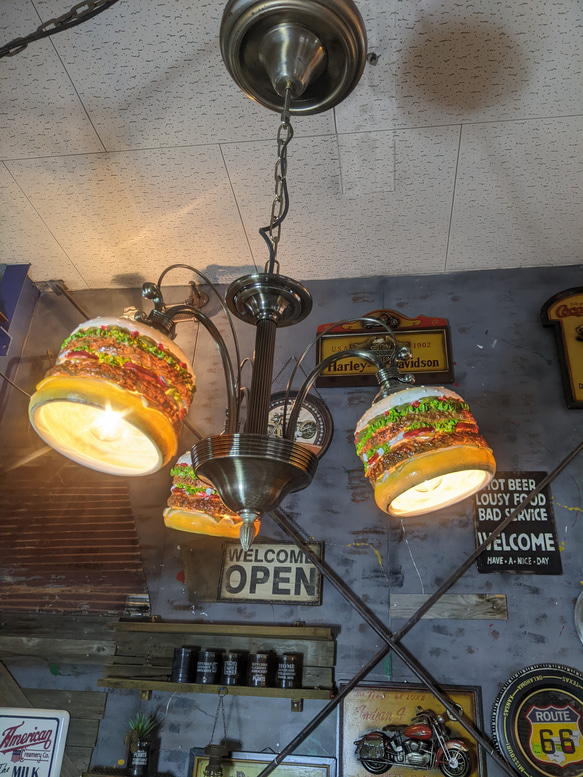 アメリカンダイナー バーガーズ シーリングライト 3灯式 シャンデリアタイプ 天井照明   #店舗什器 ダイニングライト 2枚目の画像