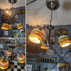 アメリカンダイナー バーガーズ シーリングライト 3灯式 シャンデリアタイプ 天井照明   #店舗什器 ダイニングライト 4枚目の画像